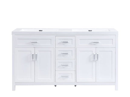 59.1" Minimalist Double Sink Bathroom Vanity With Top, Soft Close Doors & Drawers - White