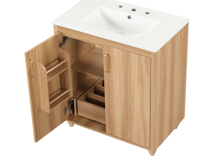30" Bathroom Vanity With Sink, Cabinet With Doors And Drawer, Rectangular Shape - Natural