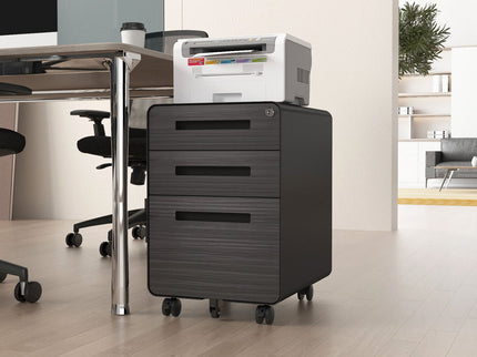 3 Drawer Mobile File Cabinet Under Desk Office, Simple Style Versatile Storage Cabinet For Legal / Letter / A4 Files, 5 Wheel Design Anti-Tilting Cold Rolled Steel Waterproof Moisture-Proof