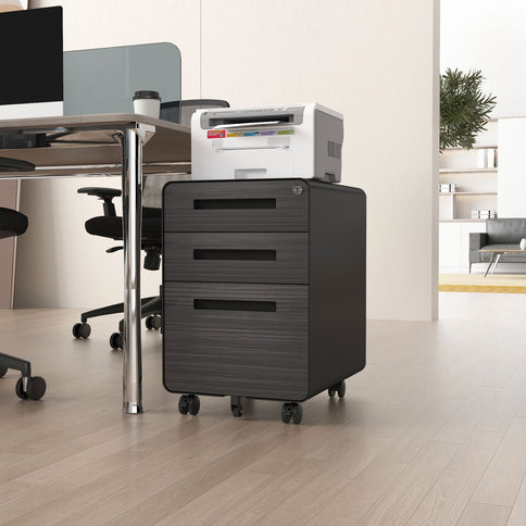 3 Drawer Mobile File Cabinet Under Desk Office, Simple Style Versatile Storage Cabinet For Legal / Letter / A4 Files, 5 Wheel Design Anti-Tilting Cold Rolled Steel Waterproof Moisture-Proof