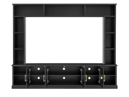 All-In-One Entertainment Center With Bookshelves & Tempered Glass Doors, TV Console Unit For Living Room