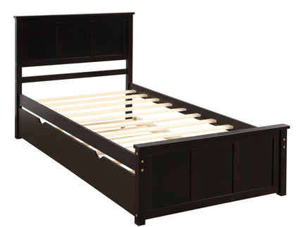 Platform Bed With Twin Trundle, Twin Size - Espresso