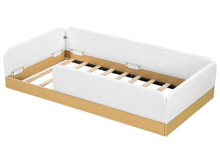 Twin Upholstered Platform Bed With Guardrail And Storage Bags - Natural
