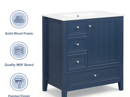 Modern Bathroom Vanity With Sink, 1 Cabinet & 3 Drawers