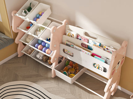 Kids Toy Storage Organizer With 2 Tier Bookshelf, Toy Storage With 12 Bins