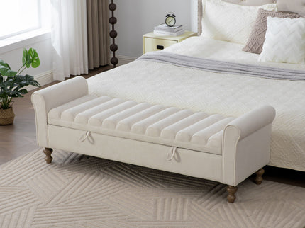 Wide Modern Upholstered Storage Bench With Rolled Armrest