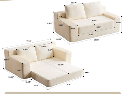 Comfortable Deep Seat Loveseat Sofa Bed, Reversible Cushion With Pillows