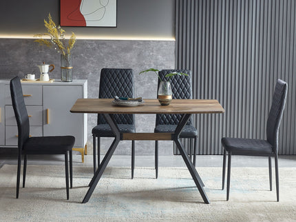 Modern Minimalist Style Dining Table MDF Wooden Top Metal Shelf Metal Heat Transfer Legs Leveling Feet For Dining Room Kitchen Office Table - Walnut / Black