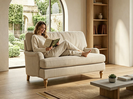 Loveseat Sofa, Upholstered Small Couch For Living Room - Cream Beige