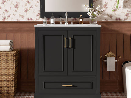 Bathroom Vanity With Sink, 1 Divided Drawer And 2 Soft Close Doors With Double Shelf