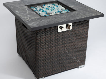 Outdoor Propane Gas Fire Pit Table With Lid With Glass Rocks And Rain Cover - Espresso