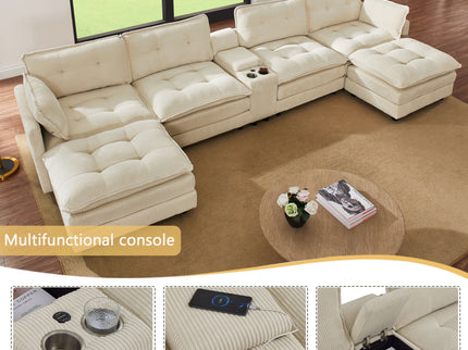 Oversized Modular Sectional Sofa With Multi Functional Console