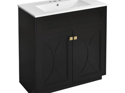Bathroom Vanity With Sink, Freestanding Storage Cabinet With Handles, Soft Closing Doors