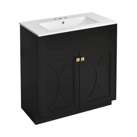 Bathroom Vanity With Sink, Freestanding Storage Cabinet With Handles, Soft Closing Doors