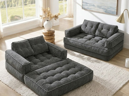 2 Seater Modular Corduroy Sofa With Chaise Lounge For Living Room
