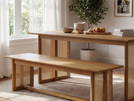 Dining Bench With Rattan Weave