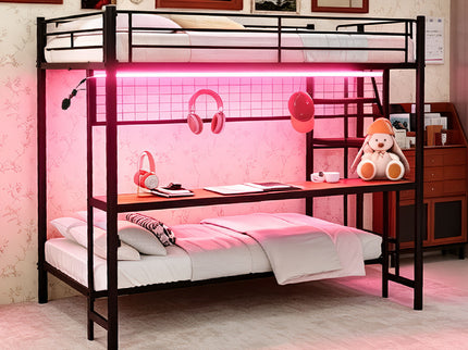 Bunk Bed With Built In Desk And LED Lighting