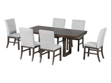 Topmax - 7 Piece Traditional Extendable Dining Table Set With Butterfly Leaf And 6 Upholstered Dining Table Set