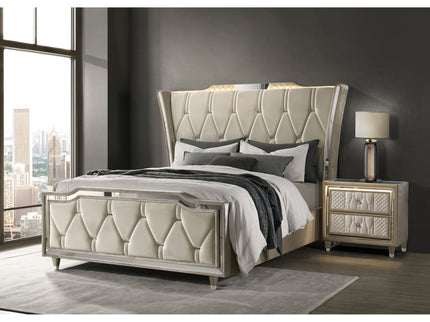 Mika - LED Upholstered Bed With Tufted Wingback Headboard And Ambient Lighting