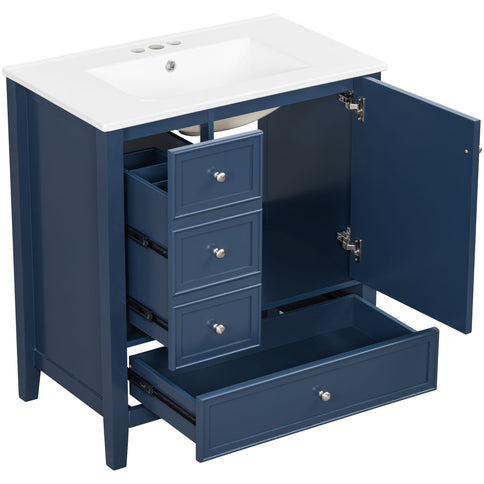 Modern Bathroom Vanity With Sink, 1 Cabinet & 3 Drawers