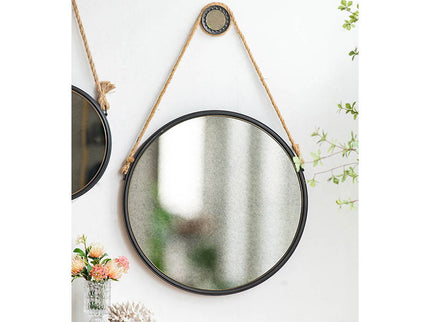 Handsome Cleveland Mirror With Rope Strap Contemporary Design Circle Mirror With Round Metal Frame For Wall Decor