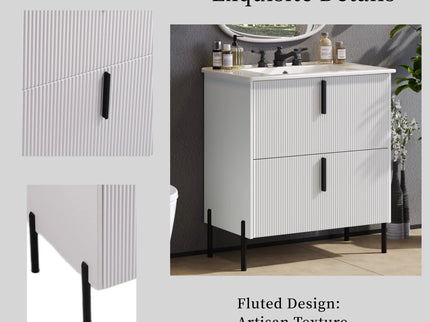 Bathroom Vanity With Ceramic Sink, Fluted Design