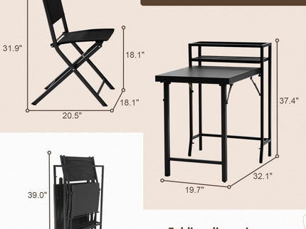 3 Piece Patio Bistro Set, Patio Set Of Foldable Patio Table And Chairs, Outdoor Patio Furniture Sets - Black