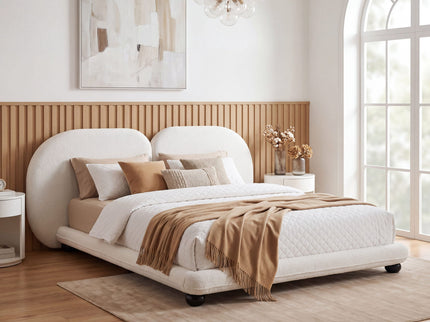 Queen Size Upholstered Platform Bed Frame With Split Headboard - White