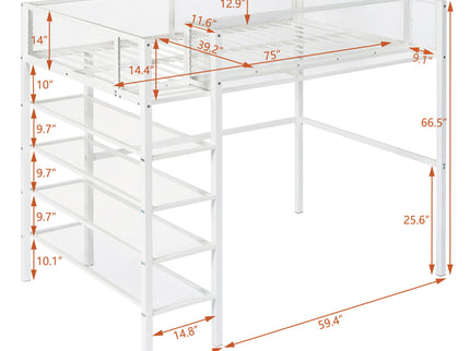 Loft Bed With 4 Tier Shelves And Storage