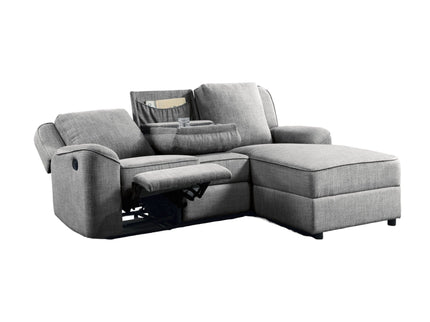 Destiny - Linen Sectional Sofa With Dropdown Table - Gray