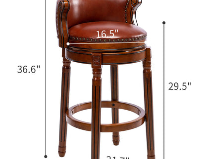 29.5'' Cow Top Wooden Bar Stool, 360 Degree Swivel Bar Height Chair With Backs For Home Kitchen Counter