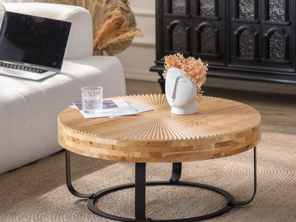 Modern Round Coffee Table With Wooden Carving Pattern