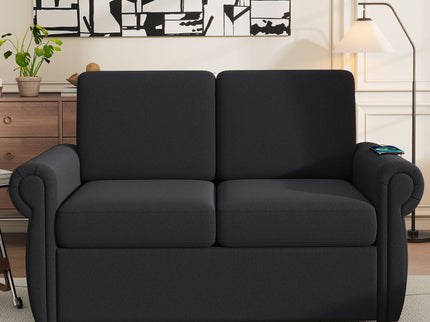 Pull Out Sofa Bed Loveseat Sleeper With Twin Size Memory Mattress With Two USB Ports For Living Room Spaces