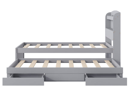Platform Bed With LED Headboard, Charging Station, Trundle And 2 Drawers