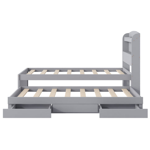 Platform Bed With LED Headboard, Charging Station, Trundle And 2 Drawers