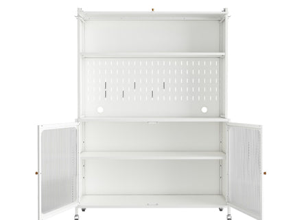 Contemporary Kitchen Pantry Cabinet With Glass Doors, Adjustable Shelves, Steel - Brushed Nickel