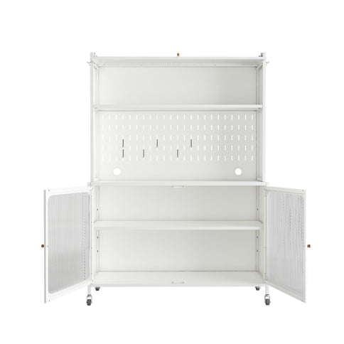 Contemporary Kitchen Pantry Cabinet With Glass Doors, Adjustable Shelves, Steel - Brushed Nickel