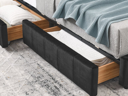 Storage Elegant Upholstered Tufted Bed Frame With Backrest And Armrests
