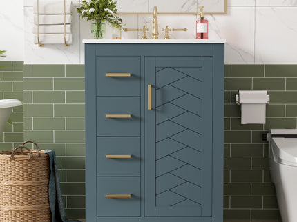 Bathroom Vanity With Integrated Sink, Rectangular Cabinet With 1 Door And 3 Drawers
