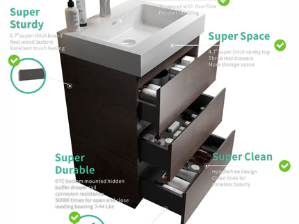 Alice - Bathroom Vanity With Large Storage Freestanding Bathroom Vanity, Sink For Modern Bathroom, One-Piece Sink Basin Without Drain And Faucet