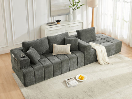 L - Shaped Sectional Sofa With Cup Holders & Side Pockets