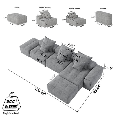 Modern Oversized, Modular Sectional Sofa With Pillows