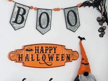 Iron Boo Banner With Bats, For Halloween Holiday Decor - Black / Gray / Orange