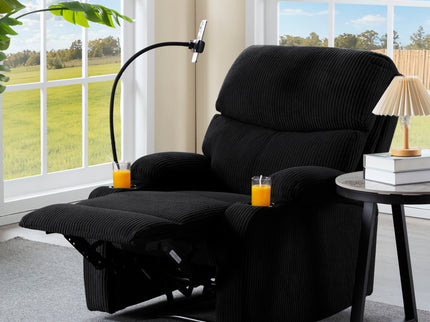 Adjustable Manual Recliner, Ergonomic Lounge Chair With Phone Holder And 2 Cup Holders