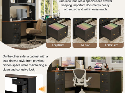 Space Saving L-Shaped Computer Desk With Keyboard Tray & Charging Stations