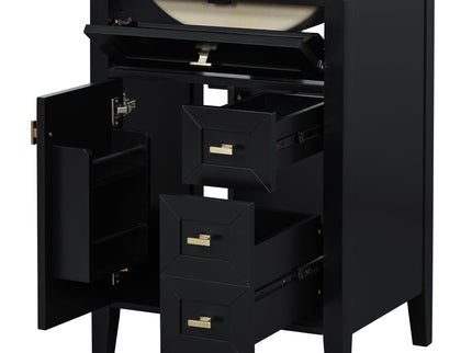 Bathroom Vanity With Sink, 3 Drawers & Cabinet With 2 Tier Door Storage Rack, Soft Close Doors & Drawers