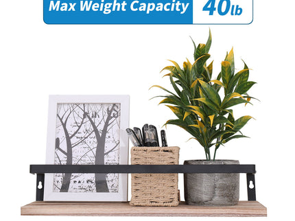 Floating Shelves, Long Wall Shelves (Set of 2) Wall Mounted Shelves With Brackets For Bedroom - Natural Wood