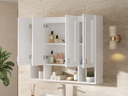 Bathroom Cabinet With 3 Adjustable Shelves Wall Mounted Medicine Cabinet, Soft Closing Hinges, Open Shelving Design - White