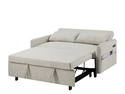 Pull Out Sleep Sofa Bed Loveseats Sofa Couch With Adjsutable Backrest, Storage Pockets, 2 Soft Pillows, USB Ports For Living Room, Bedroom, Apartment, Office