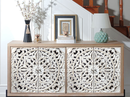 Carved 4 Door Cabinet, Storage Sideboard For Living Room - Multi